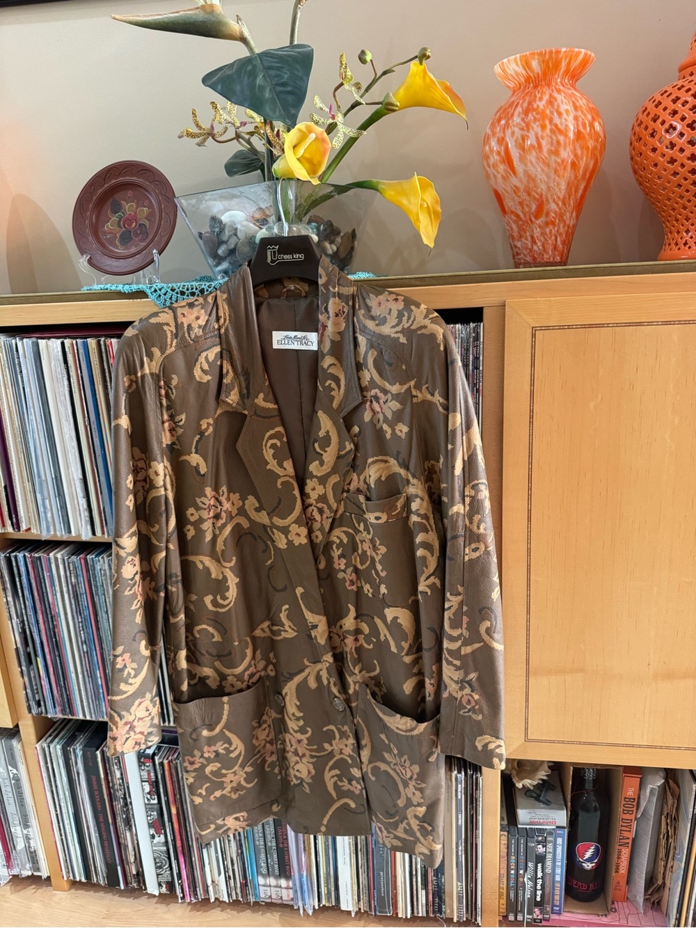 PRICE DROP: LINDA ALLARD for ELLEN TRACY, 4, lined FLORAL TAPESTRY/LAMBSKIN LTR